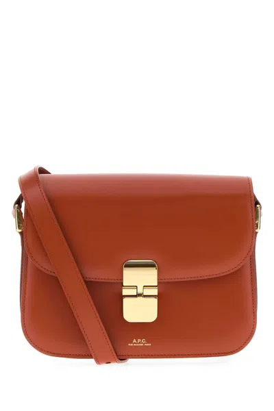 A.p.c. A. P.c. Brick Leather Mini Grace Crossbody Handbag In Brown