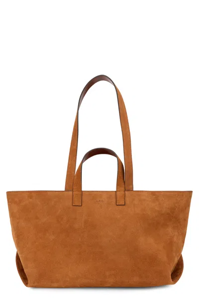A.p.c. A. P.c. Brown Suede Tote Handbag With Separate Pouch