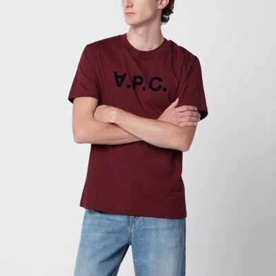 A.p.c. A. P.c. Burgundy Standard Organic Cotton T-shirt With Velvet-effect Logo In Red