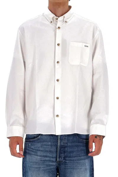 A.p.c. Classic Button-down Shirt With Subtle Logo Detail In Multi