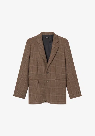 A.p.c. A. P.c. Check Wool Jacket 34 Brown