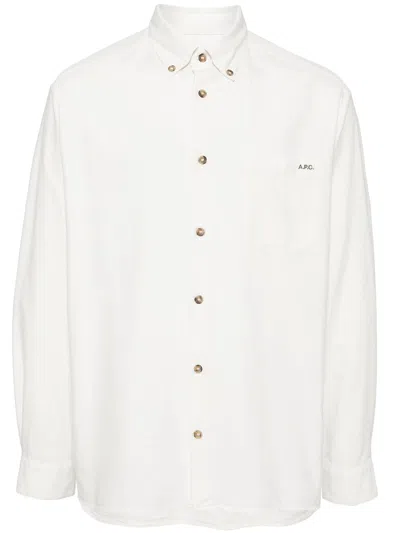 A.p.c. Classic Button-down Shirt With Subtle Logo Detail In Multi