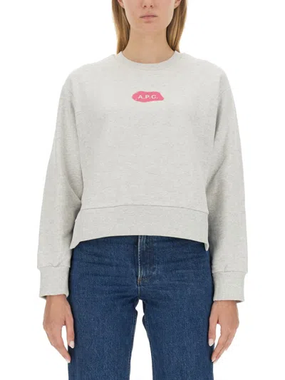 A.p.c. A. P.c. Classic Logo Sweatshirt For Women - Regular Fit, Size S In Grey