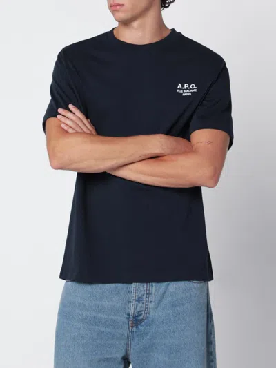 A.p.c. A. P.c. Contrasting Printed Logo Short-sleeved Cotton T-shirt In Blue