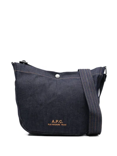 A.p.c. A. P.c. Cotton Shoulder Handbag With Embroidered Logo In Blu