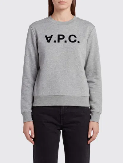 A.p.c. A. P.c. Crewneck Sweatshirt In Organic Cotton With Contrast Logo In Gray