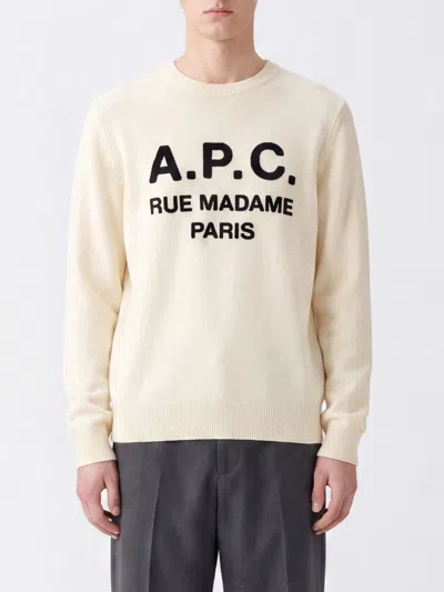 A.p.c. A. P.c. Crewneck Virgin Wool Sweater With Contrast Logo Lettering In Yellow