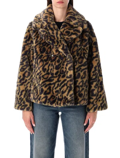 Apc A. P.c. Cropped Boxy Leopard-print Jacket With Large Collar In Animal Print