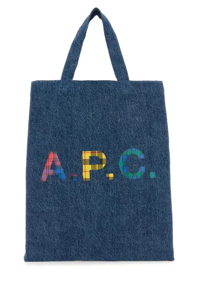 A.p.c. A. P.c. Denim Mini Lou Shopping Handbag 32 Cm In Blue