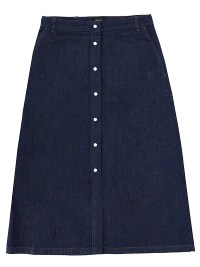 Apc Denim Skirt Buttons Belt Loops Detail In Blue