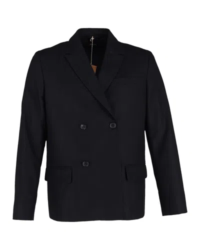 A.p.c. A. P.c. Double-breasted Blazer In Navy Blue Wool In Black