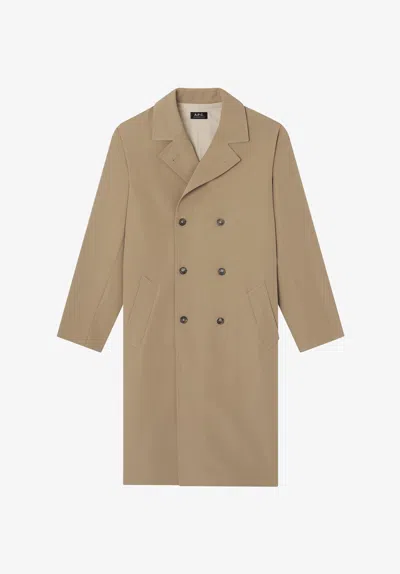 A.p.c. A. P.c. Double-breasted Coat Xxl Beige In Brown