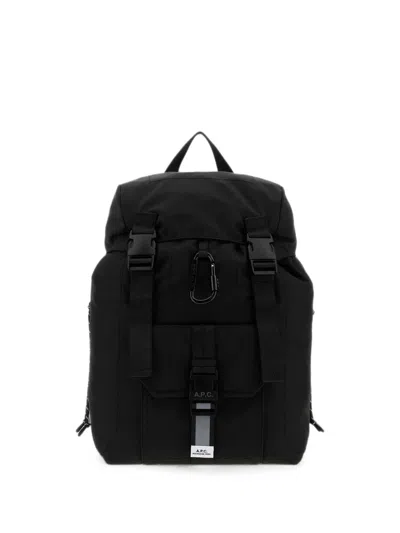 A.p.c. A. P.c. Durable Recycled Nylon Mini Utility Bag With Buckle Closure, Front Pocket, Carabiner & Climb In Nero
