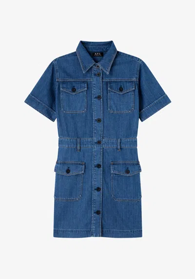 A.p.c. A. P.c. Faded Denim Dress With Pockets 34 Blue