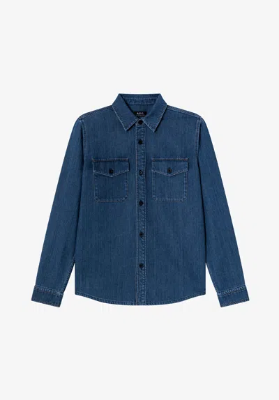 A.p.c. A. P.c. Faded Denim Overshirt With Pockets Xs Blue