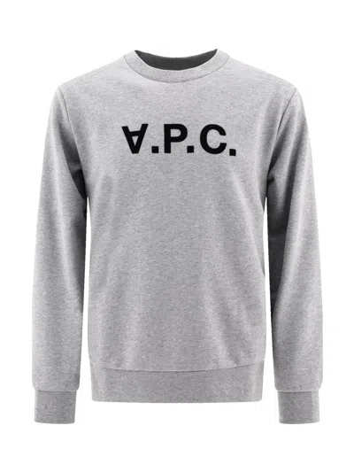 A.p.c. A. P.c. Crewneck Sweatshirt In Organic Cotton With Contrast Logo In Gray