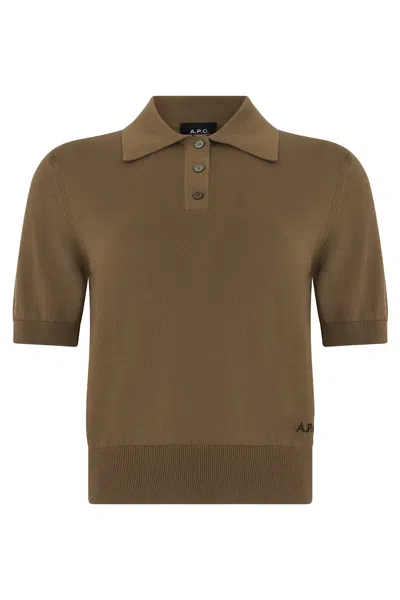 A.p.c. A. P.c. Fine Knit Cotton Polo Shirt With Classic Collar In Brown