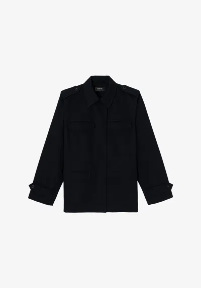 A.p.c. A. P.c. Fitted Safari Jacket 36 Navy Blue