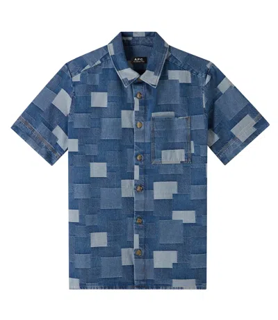 A.p.c. A. P.c. Gil Short-sleeve Shirt L Indigo In Blue
