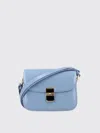 Apc Grace Small Light Blue Shoulder Bag With Flap And Adjustable Shoulder Strap In Leather Woman In Navy