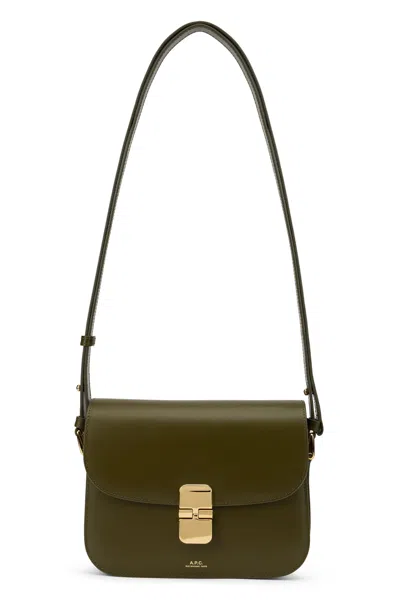 A.p.c. A. P.c. Grace Mini Leather Shoulder Bag With Flap Snap Closure In Green