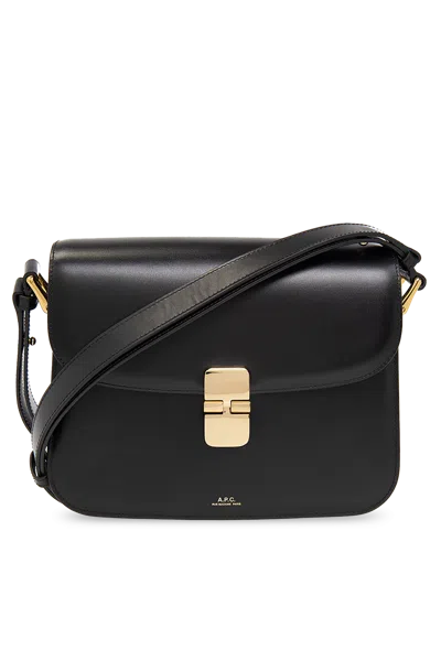 A.p.c. Compact Black Calf Leather Shoulder Bag With Adjustable Strap