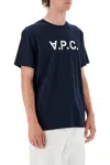 Apc A.p.c. Men Blue Crewneck T-shirt With Logo On The Front In Cotton Man In Blue
