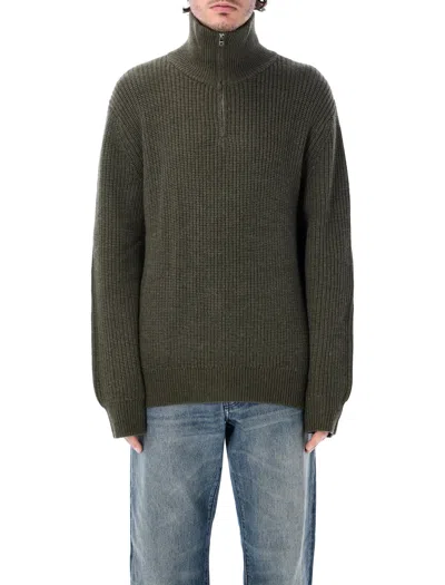 A.p.c. A. P.c. Half-zip Ribbed Wool Sweater In Green