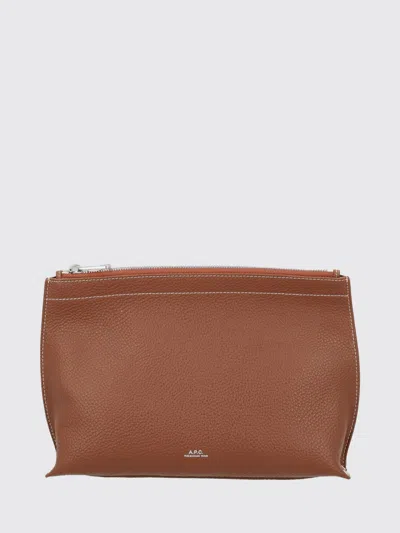 A.p.c. A. P.c. Hammered Calfskin Clutch With Laminated Logo In Brown