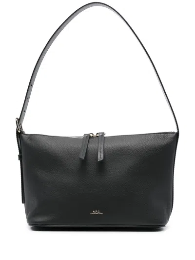 Apc A. P.c. Hammered Leather Handbag With Adjustable Strap - 28 X 16 X 9 Cm In Black