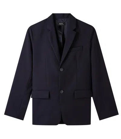 A.p.c. Harry Single-breasted Wool Jacket In Blue