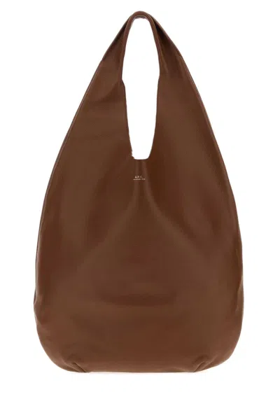 A.p.c. A. P.c. Leather Le Neige Shoulder Handbag 34 Cm X 37 Cm X 9 Cm In Brown
