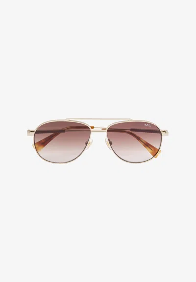 A.p.c. A. P.c. Les Pilotes Sunglasses One Size Gold In Brown