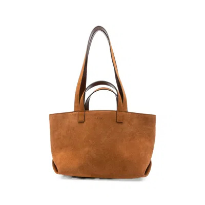 A.p.c. A. P.c. Logo-embossed Suede Tote Bag In Brown