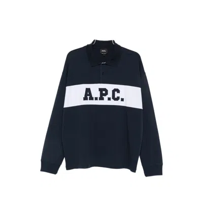 A.p.c. A. P.c. Logo-print Long-sleeve Polo Shirt In Blue