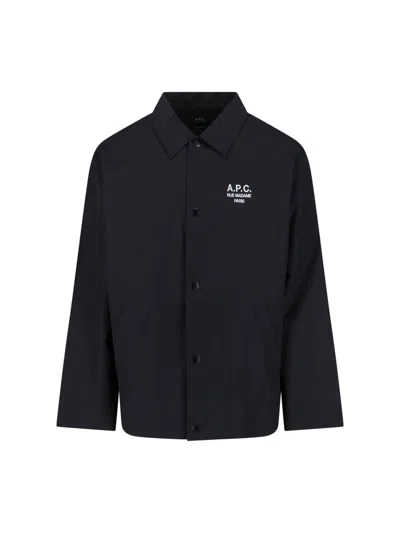 A.p.c. A. P.c. Logo-print Snap Front Coach Jacket In Blue