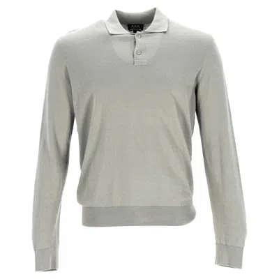 Apc A. P.c. Long Sleeve Polo Shirt In Grey Cotton In Gray