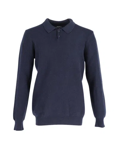 Apc A. P.c. Long Sleeve Polo Shirt In Navy Blue Wool
