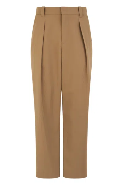 A.p.c. A. P.c. Loose-fit Pleated High-waist Cotton-blend Trousers In Brown