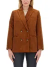 Apc Double-breasted Corduroy Suit Jacket With Wide Lapels In Brown