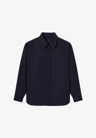 A.p.c. A. P.c. Malaury Overshirt Xs Navy Blue In Black