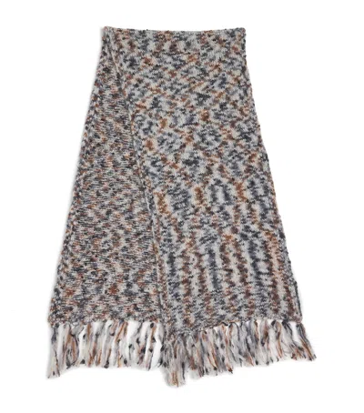 Apc A. P.c. Mélange-knit Fringed Scarf In Grey