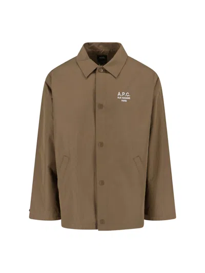 A.p.c. Classic Brown Jacket With Structured Silhouette In Green