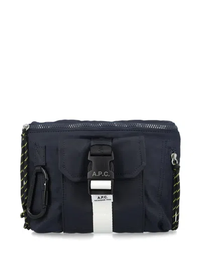 A.p.c. A. P.c. Men's Belt Handbag With Front Logo Patch, Buckle Fastening & Multiple Compartments In Blu