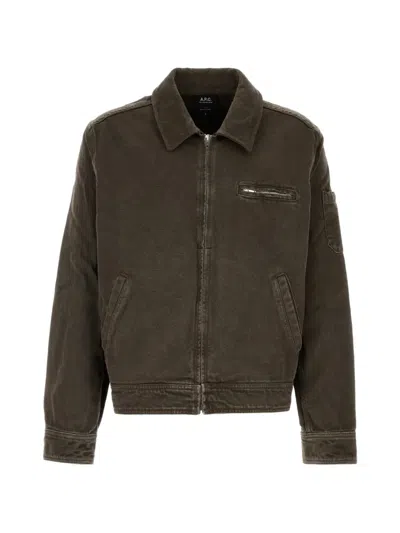 A.p.c. A. P.c. Men's Classic-collar Cotton Denim Zip Jacket In Marrone