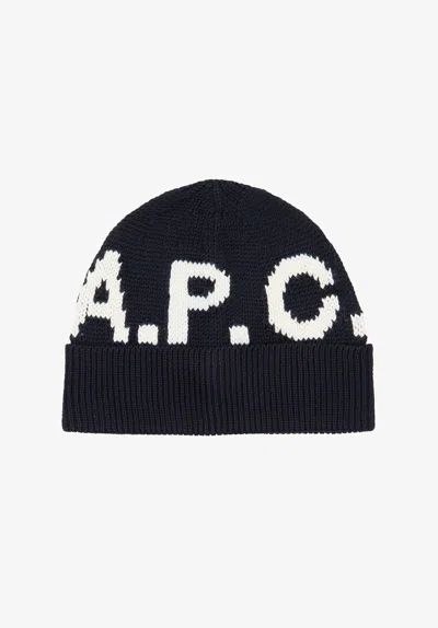 Apc A. P.c. Men's Logo Beanie Size: S2 In Dark Navy Blue In Black