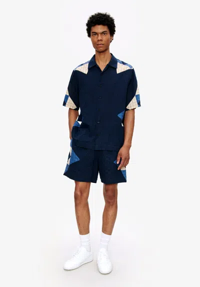 A.P.C. A. P.C. MEN'S PATCHWORK SHIRT SIZE: LARGE IN DARK INDIGO