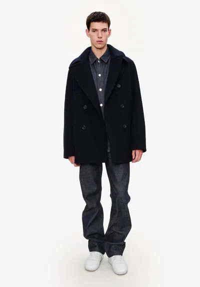 Apc A. P.c. Men's Recycled Wool Pea Coat Size: Medium In Dark Navy Blue In Multi