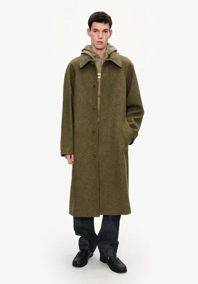 Apc A. P.c. Men's Solid-colour Coat With Raglan Sleeves Size: Extra Large In Heather Green
