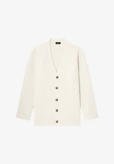 Apc A. P.c. Men's Wool-cashmere Cardigan Size: Extra Large In Ecru In Neutral